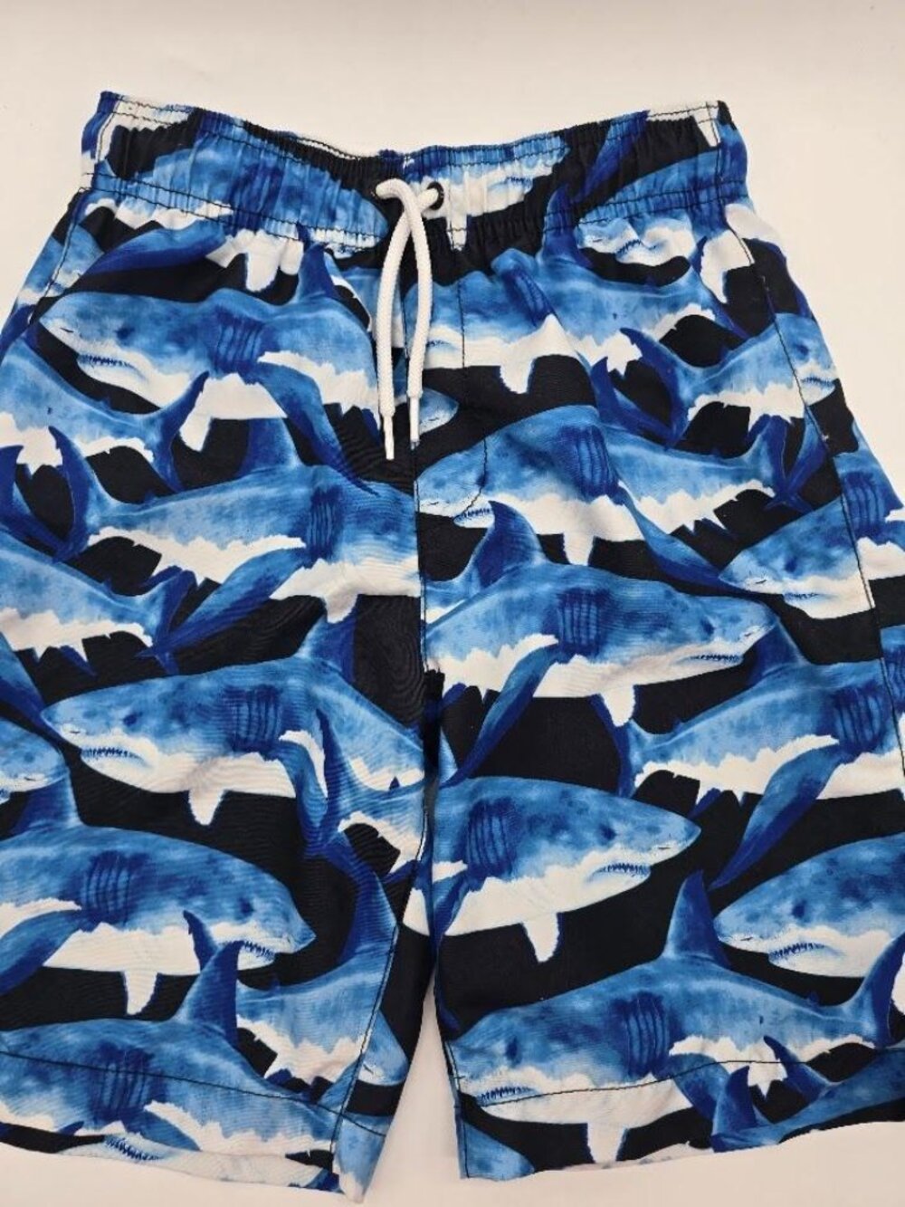 Shark Print Swim Trunks Boys L 10-12 Blue Beach Pool Shorts - Picture 3 of 7